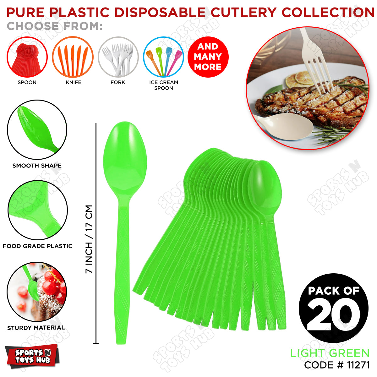 Disposable Solid Color Pure Plastic Spoons - Pack Of 20