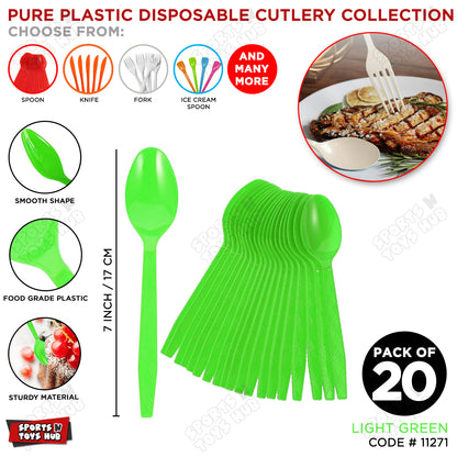 Disposable Solid Color Pure Plastic Spoons - Pack Of 20