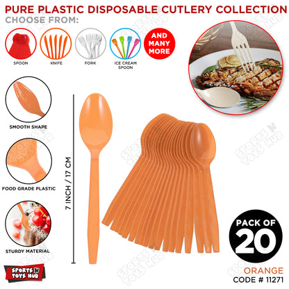 Disposable Solid Color Pure Plastic Spoons - Pack Of 20