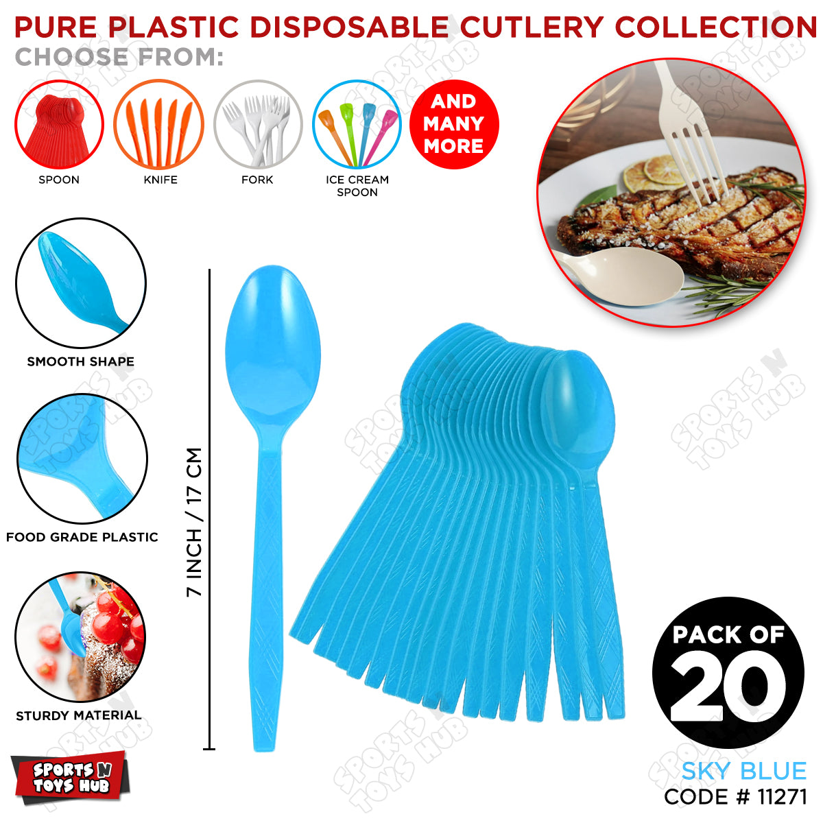 Disposable Solid Color Pure Plastic Spoons - Pack Of 20
