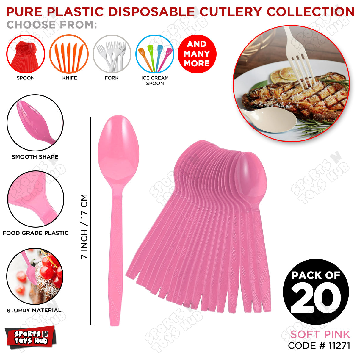 Disposable Solid Color Pure Plastic Spoons - Pack Of 20