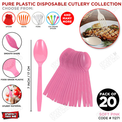 Disposable Solid Color Pure Plastic Spoons - Pack Of 20