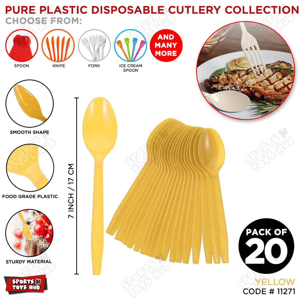 Disposable Solid Color Pure Plastic Spoons - Pack Of 20