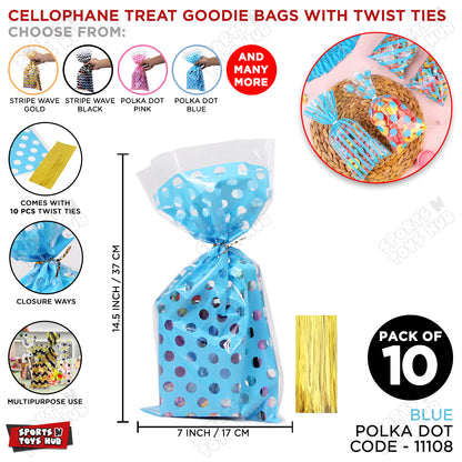 Cellophane Treat Polka Dot Design Goodies Gift Bag With Twist Ties - Pack of 10