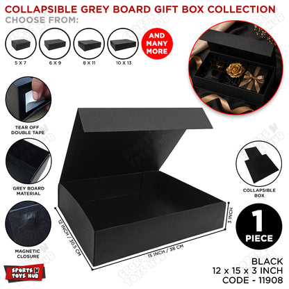 Collapsible Black Magnetic Gift Box – Premium Foldable Grey Board Gift Box for Luxury Gift Packaging, Wedding Gifts, Birthday Presents, Corporate Hampers & Festive Gift Wrapping