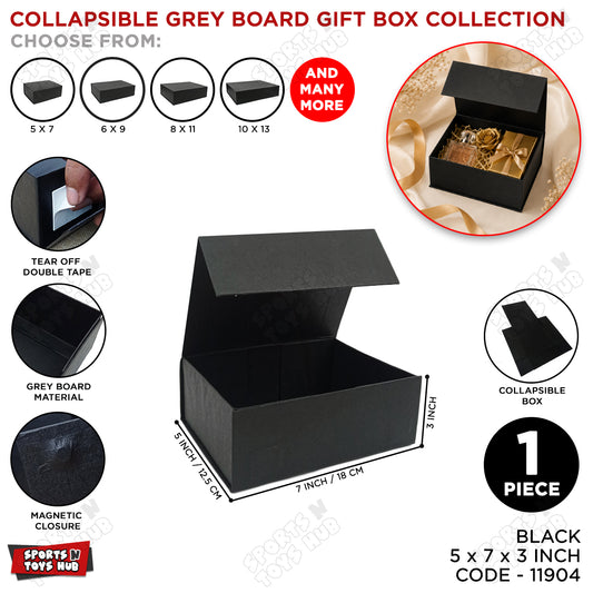 Collapsible Black Magnetic Gift Box 5 x 7 x 3 Inch – Premium Foldable Grey Board Luxury Gift Packaging Box for Wedding Gifts, Birthday Presents, Corporate Hampers, Festive Gift Wrapping & Keepsake Storage