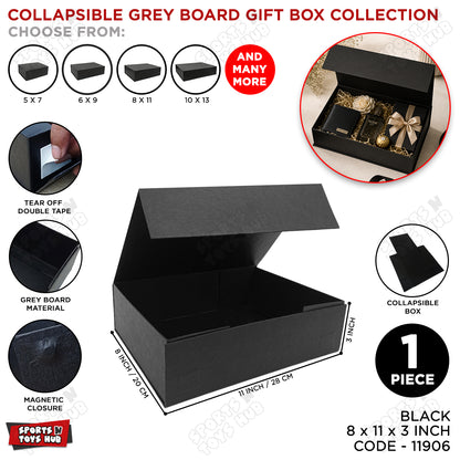 Collapsible Black Magnetic Gift Box – Premium Foldable Grey Board Gift Box for Luxury Gift Packaging, Wedding Gifts, Birthday Presents, Corporate Hampers & Festive Gift Wrapping