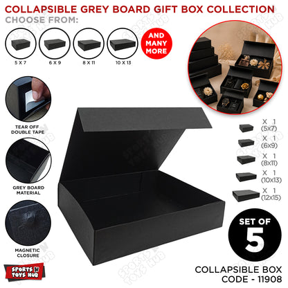 Collapsible Black Magnetic Gift Box Set of 5 – Premium Foldable Grey Board Gift Boxes for Luxury Gift Packaging, Wedding Gifts, Birthday Presents, Corporate Hampers & Festive Gift Wrapping