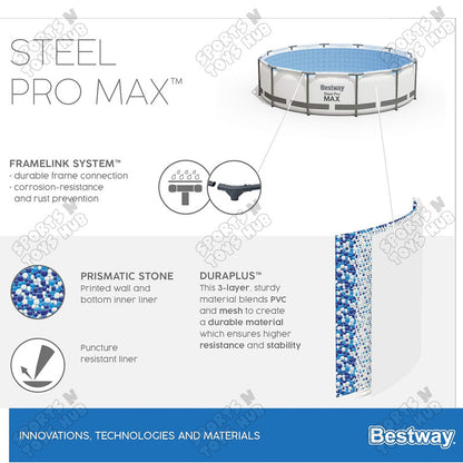 Bestway Power Steel 10 Feet Length Round Above Ground Pool - 56406