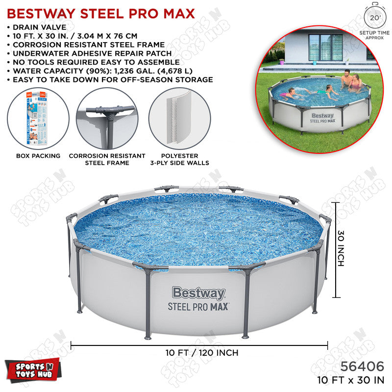 Bestway Power Steel 10 Feet Length Round Above Ground Pool - 56406