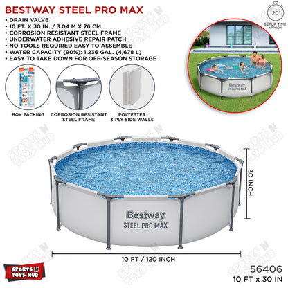 Bestway Power Steel 10 Feet Length Round Above Ground Pool - 56406