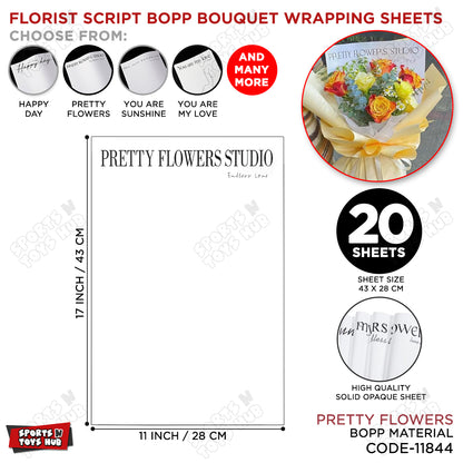 Pretty Flowers Studio White BOPP Flower Wrapping Sheets Pack of 20 – Premium Waterproof Bouquet for Fresh Flowers, Floral Arrangements, Wedding Bouquets, Florist Supplies, Gift Wrapping & Flower Packaging
