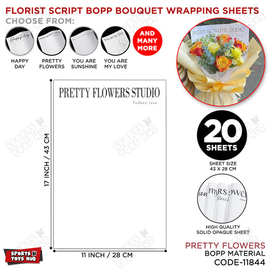 Pretty Flowers Studio White BOPP Flower Wrapping Sheets Pack of 20 – Premium Waterproof Bouquet for Fresh Flowers, Floral Arrangements, Wedding Bouquets, Florist Supplies, Gift Wrapping & Flower Packaging