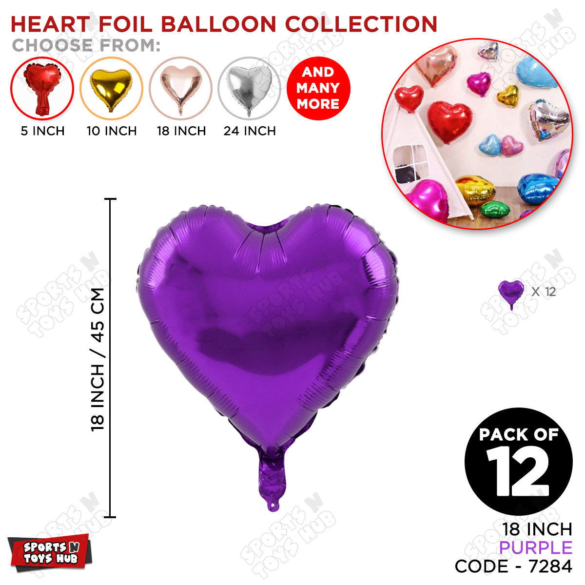 18 Inch - Purple Heart Foil Balloon