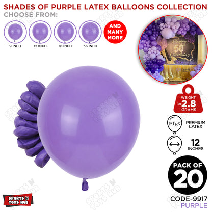 Purple Latex Balloons Available In 9, 12, 18 & 36 Inch Sizes