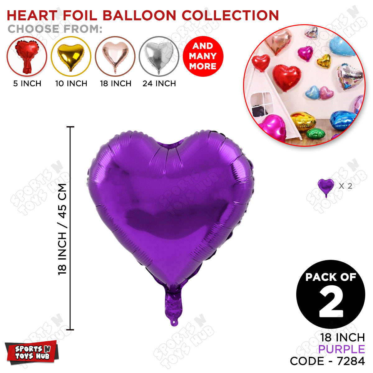 18 Inch - Heart Shape Foil Balloon Collection - Pack Of 2