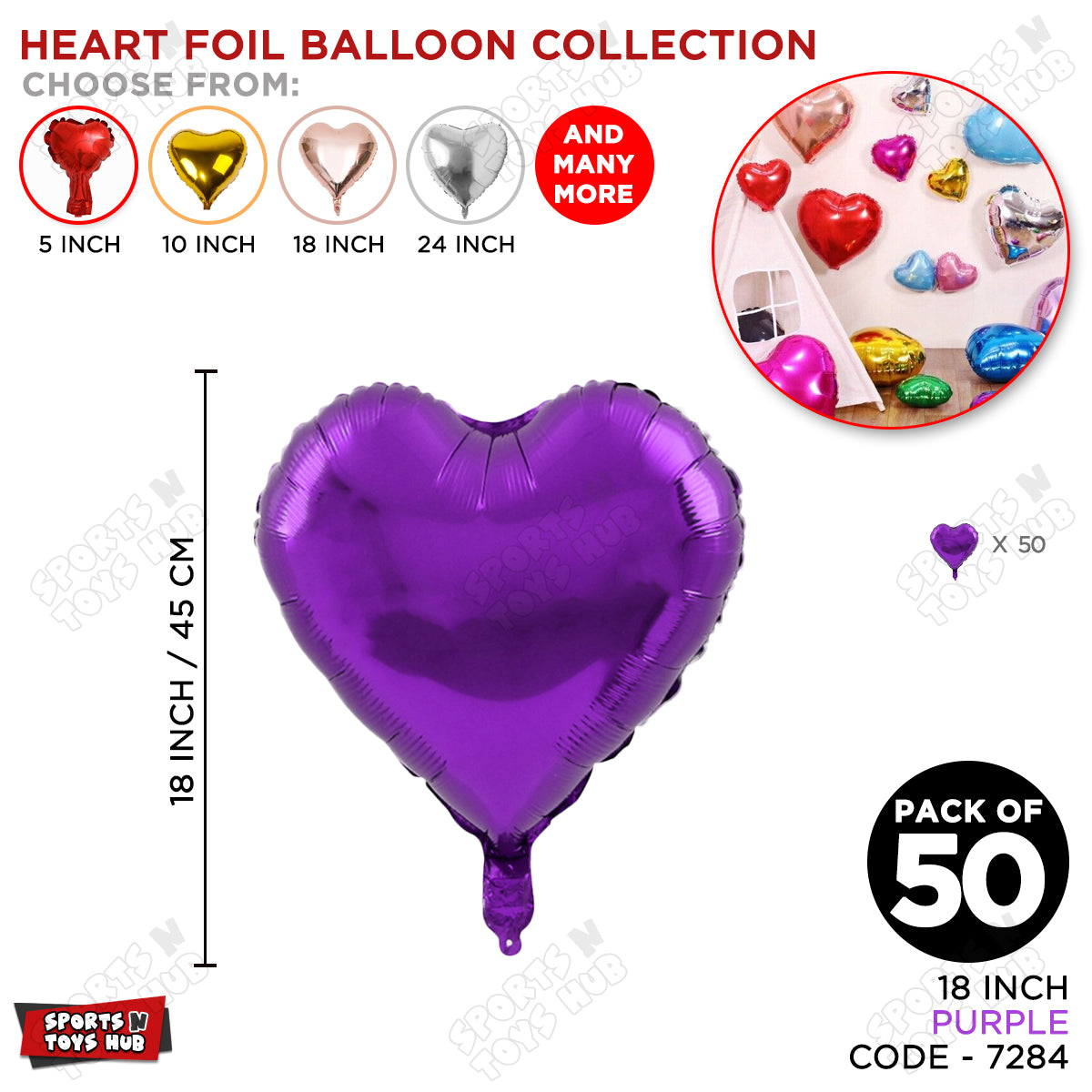 18 Inch - Purple Heart Foil Balloon