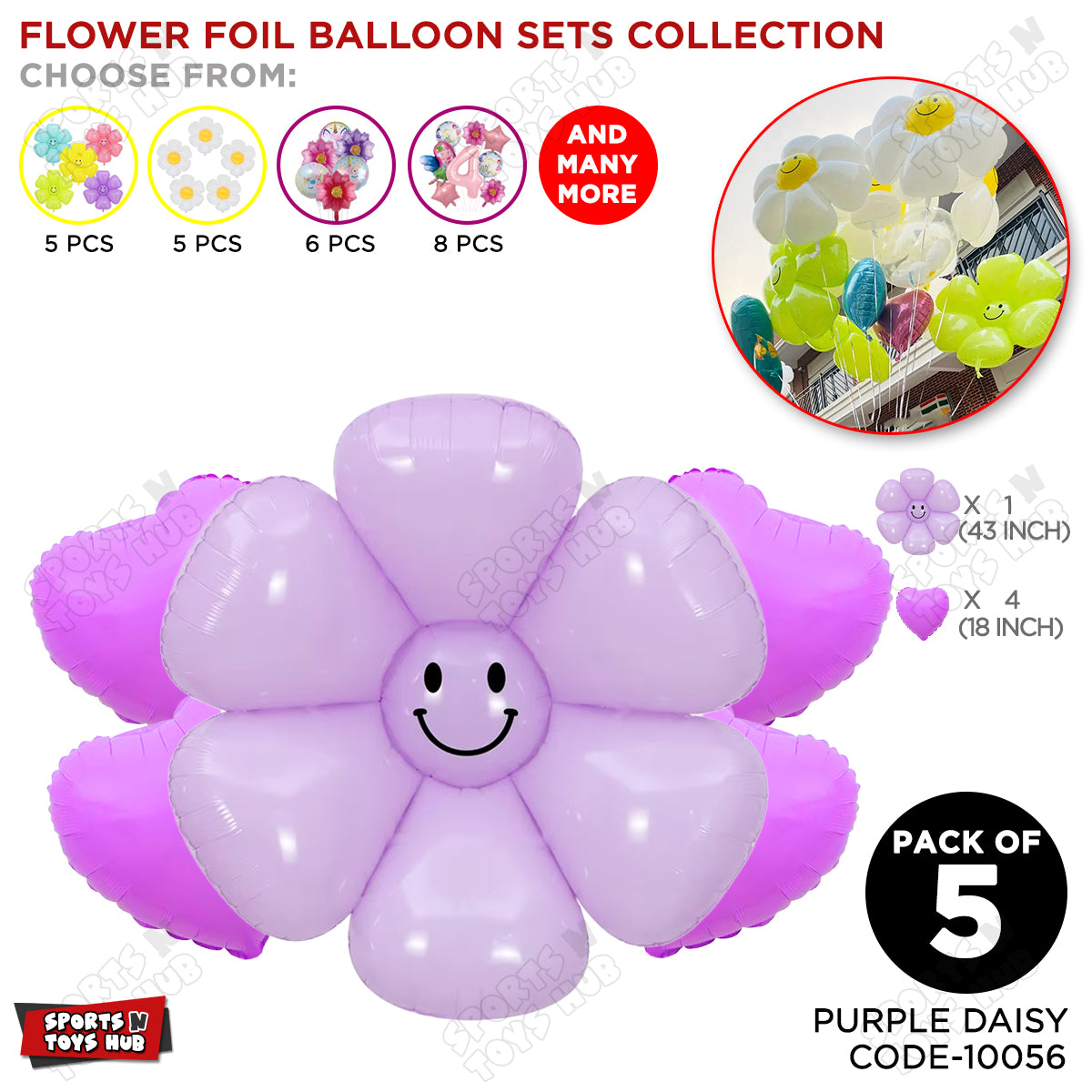Jumbo Smiley Flower Foil Balloon Set Collection
