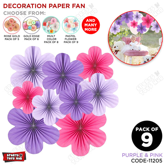 Purple & Pink Colot Flower Party Decorations Paper Fans