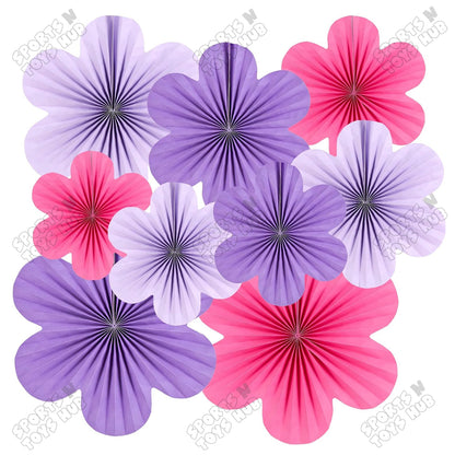 Purple & Pink Colot Flower Party Decorations Paper Fans