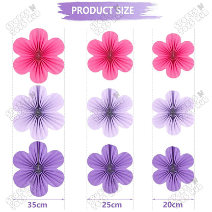 Purple & Pink Colot Flower Party Decorations Paper Fans