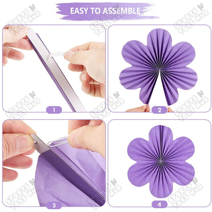 Purple & Pink Colot Flower Party Decorations Paper Fans