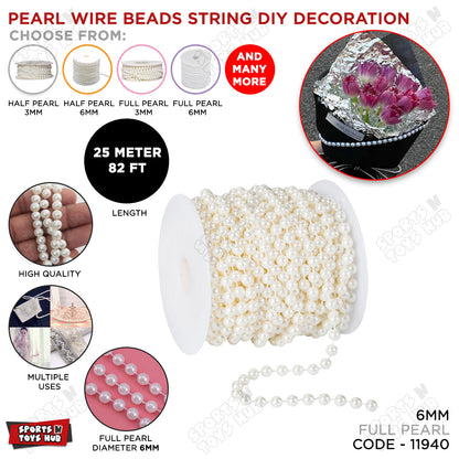 Pearl Beads String Wire – 4mm, 6mm & 10mm, Decorative Pearl Bead Chain for DIY Crafts, Floral Bouquets, Gift Wrapping, Wedding, Party & Event Decorations