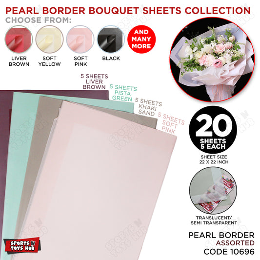 Pearl Broad Border Edge - Mix Color 20 Sheet Pack - Translucent Matte Wrapping Sheets for Flower Bouquets