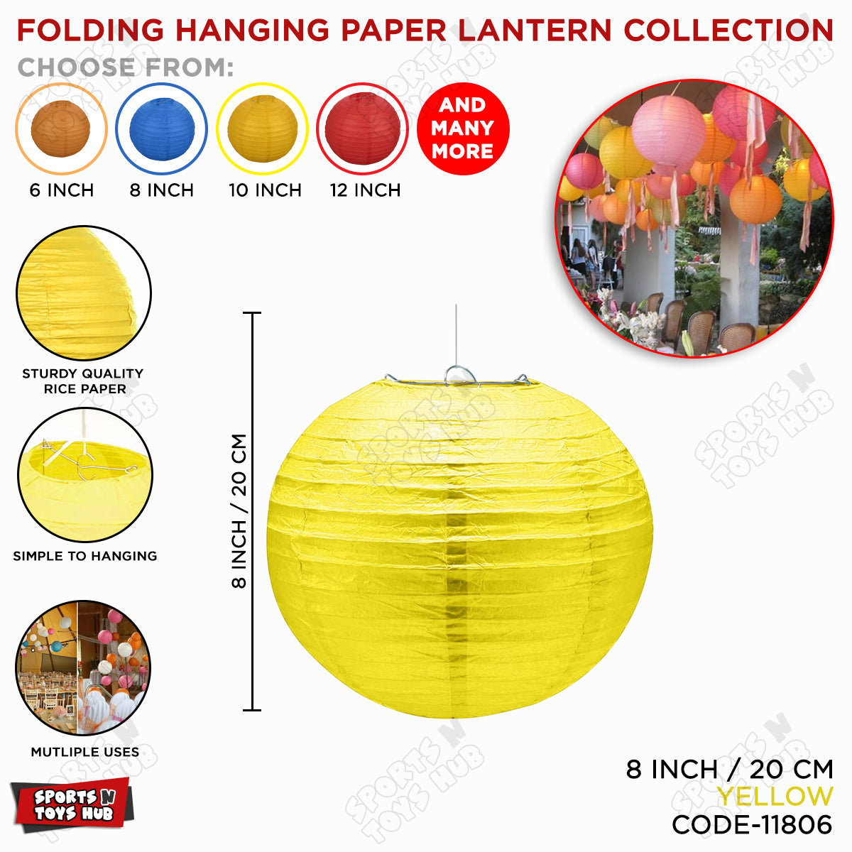 8 Inch Paper Hanging Lanterns Collection