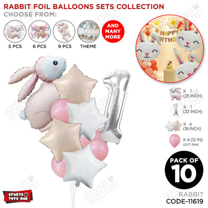 4D Standing Bunny Rabbit Pack Of 10 Character Foil Balloon
