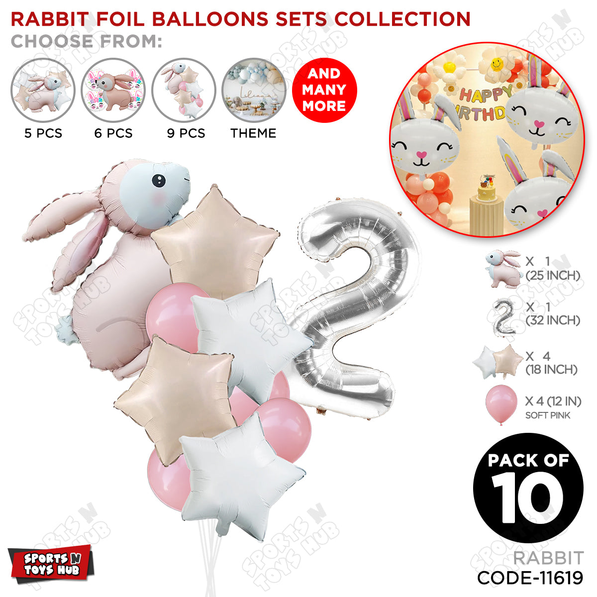 4D Standing Bunny Rabbit Pack Of 10 Character Foil Balloon
