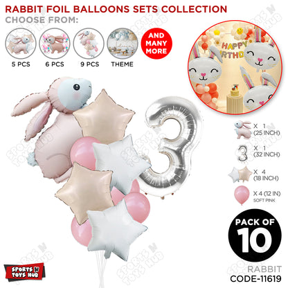 4D Standing Bunny Rabbit Pack Of 10 Character Foil Balloon