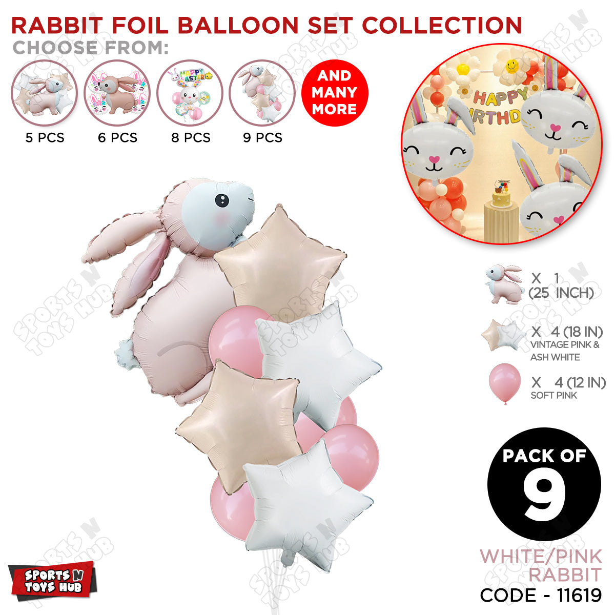 4D Standing Bunny Rabbit Pack Of 9 Character Foil Balloon