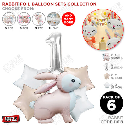 4D Standing Bunny Rabbit Pack Of 6 Character Foil Balloon