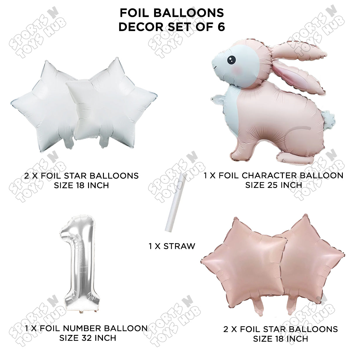 4D Standing Bunny Rabbit Pack Of 6 Character Foil Balloon