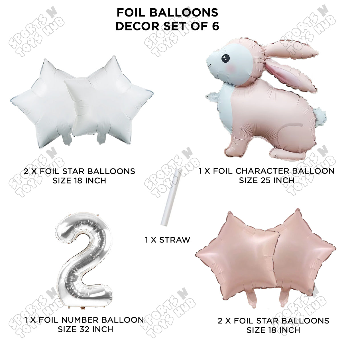 4D Standing Bunny Rabbit Pack Of 6 Character Foil Balloon