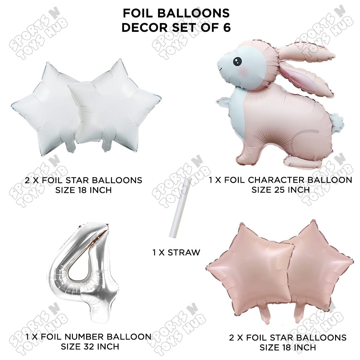 4D Standing Bunny Rabbit Pack Of 6 Character Foil Balloon