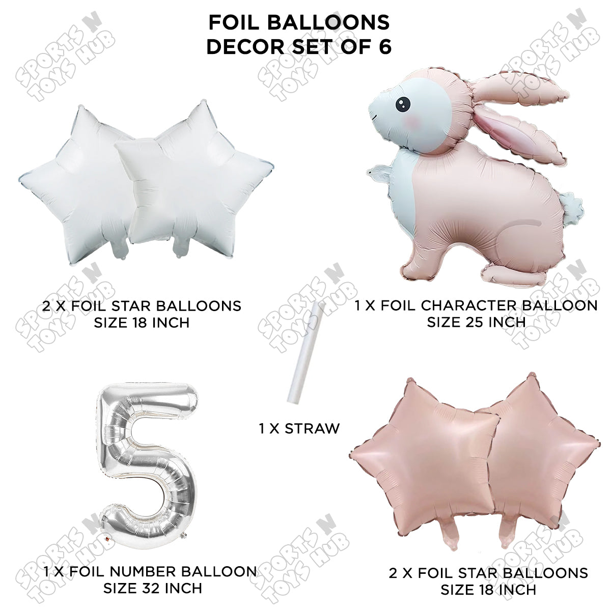 4D Standing Bunny Rabbit Pack Of 6 Character Foil Balloon
