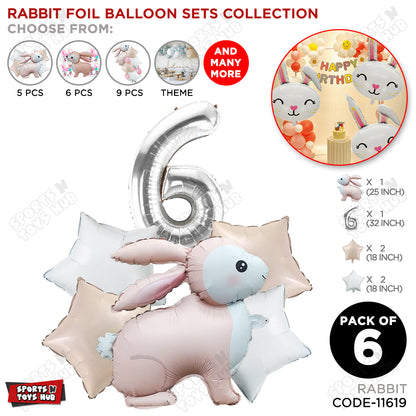 4D Standing Bunny Rabbit Pack Of 6 Character Foil Balloon