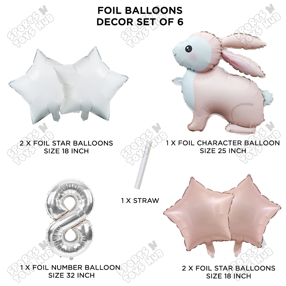 4D Standing Bunny Rabbit Pack Of 6 Character Foil Balloon
