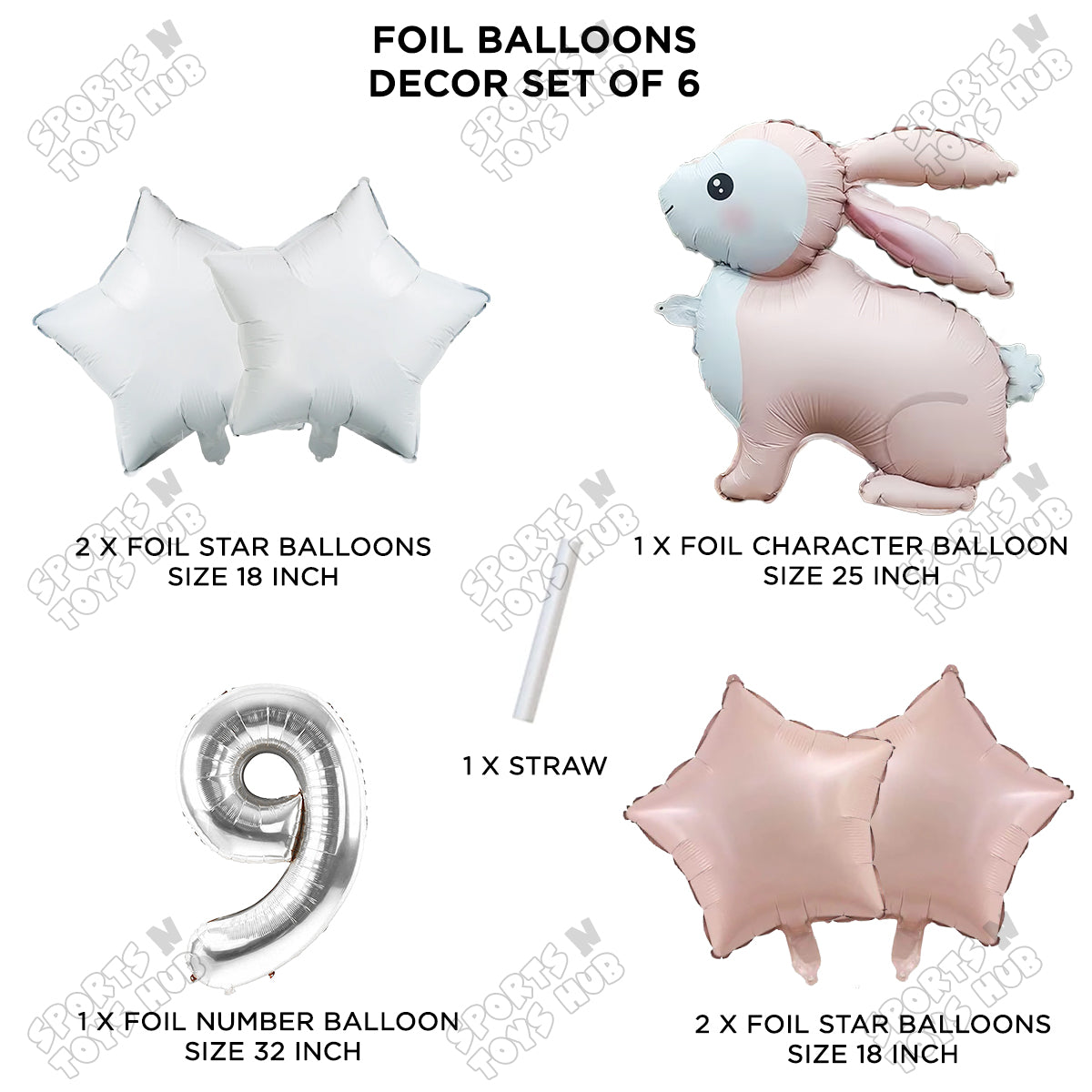 4D Standing Bunny Rabbit Pack Of 6 Character Foil Balloon
