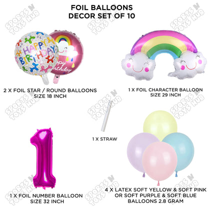Rainbow & Cloud Foil Balloon Pack Of 10 Set With 32 Inch Foil Number Balloons