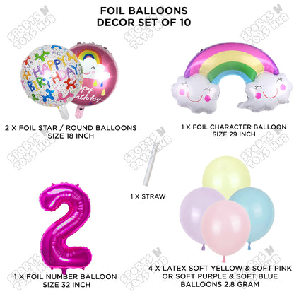 Rainbow & Cloud Foil Balloon Pack Of 10 Set With 32 Inch Foil Number Balloons