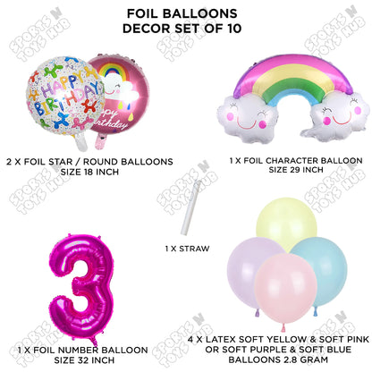 Rainbow & Cloud Foil Balloon Pack Of 10 Set With 32 Inch Foil Number Balloons