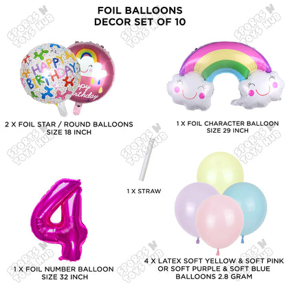 Rainbow & Cloud Foil Balloon Pack Of 10 Set With 32 Inch Foil Number Balloons