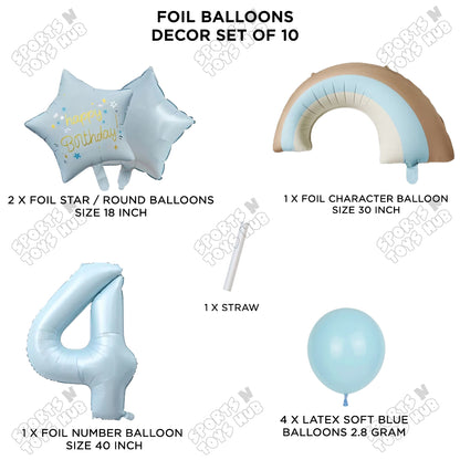Pastel Blue Matte Color Rainbow & Cloud Pack Of 10 Set With 40 Inch Foil Number Balloons