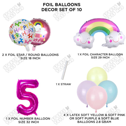 Rainbow & Cloud Foil Balloon Pack Of 10 Set With 32 Inch Foil Number Balloons