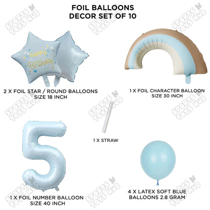 Pastel Blue Matte Color Rainbow & Cloud Pack Of 10 Set With 40 Inch Foil Number Balloons