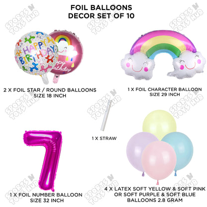 Rainbow & Cloud Foil Balloon Pack Of 10 Set With 32 Inch Foil Number Balloons
