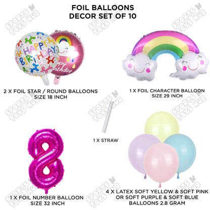 Rainbow & Cloud Foil Balloon Pack Of 10 Set With 32 Inch Foil Number Balloons